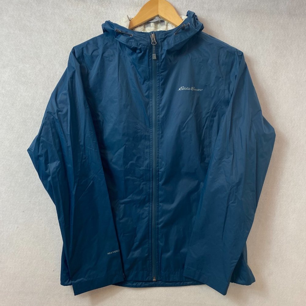 Eddie Bauer Raincoat Women’s Size Small Windbreaker Nylon Hood Jacket Aqua Blue - Picture 9 of 11